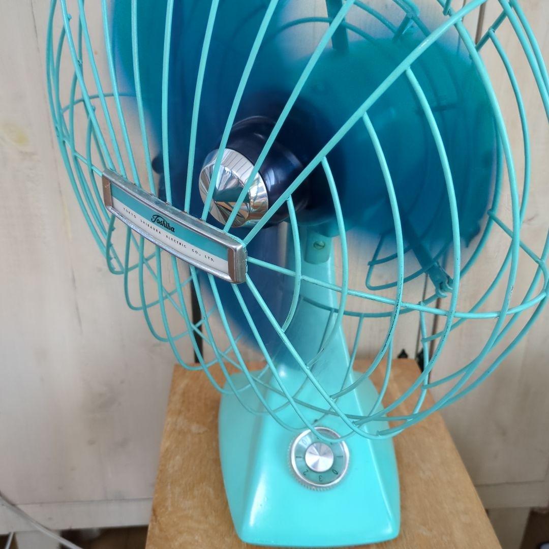 昭和レトロ 卓上扇風機 水色 3枚羽根　ビンテージ　本体リペイント　稼働　東芝