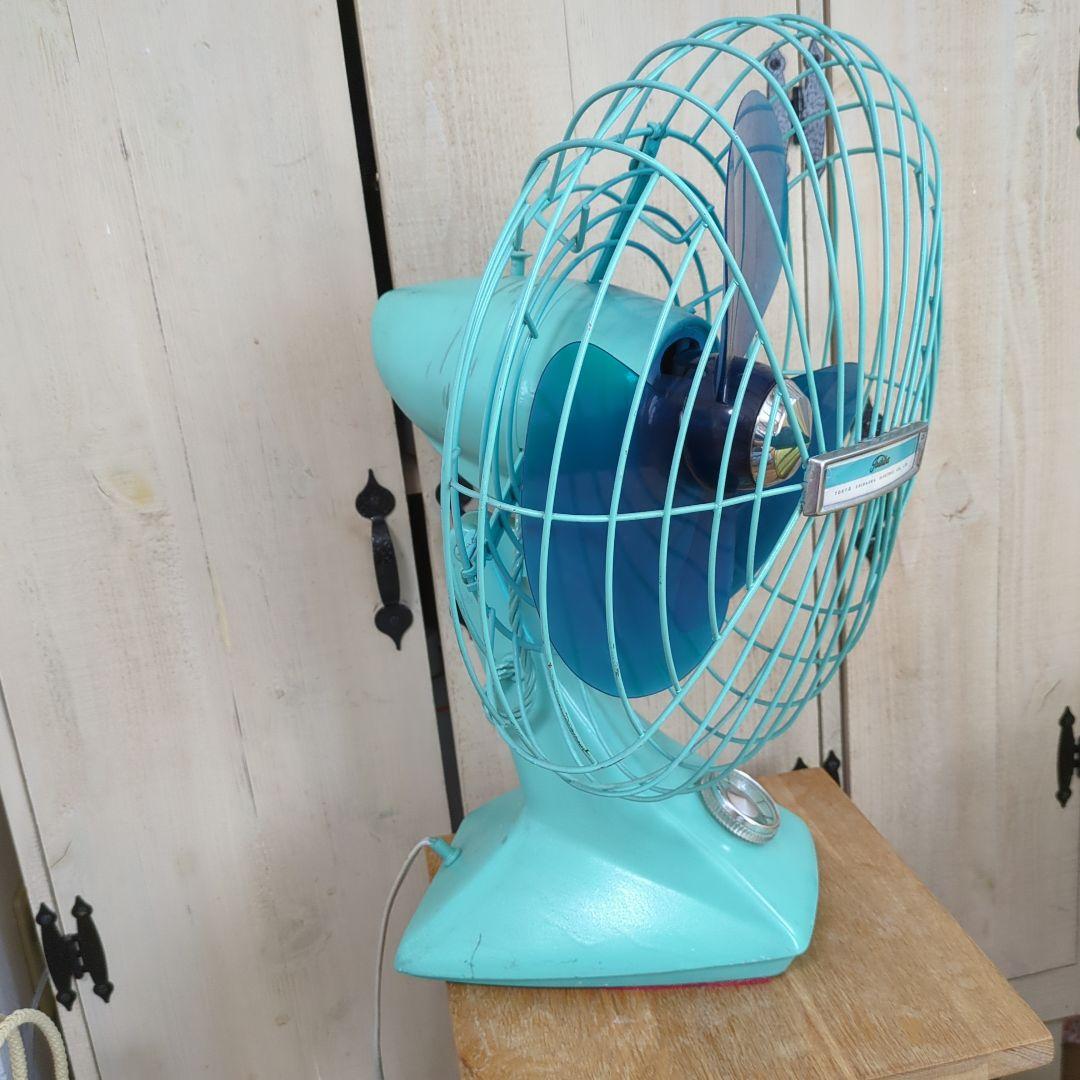 昭和レトロ 卓上扇風機 水色 3枚羽根　ビンテージ　本体リペイント　稼働　東芝