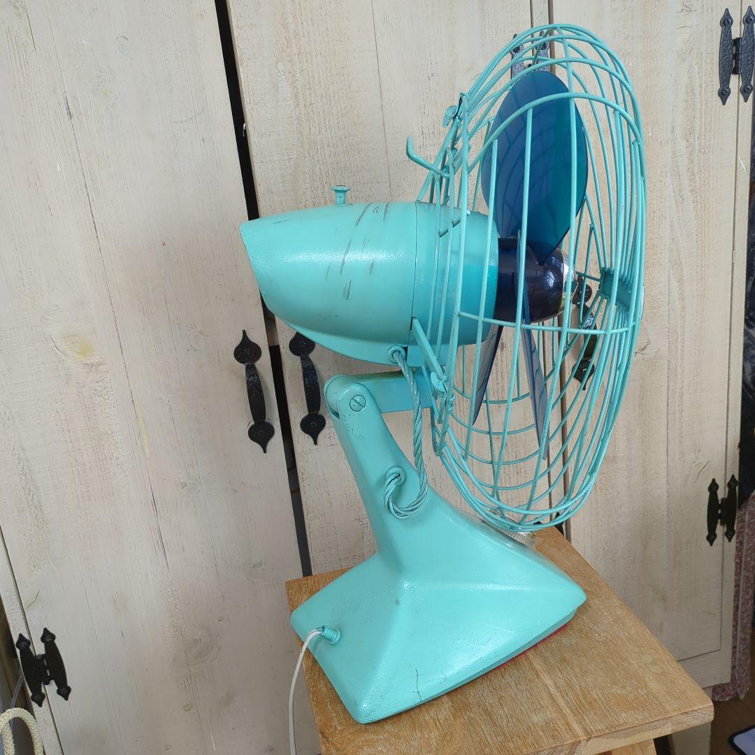 昭和レトロ 卓上扇風機 水色 3枚羽根　ビンテージ　本体リペイント　稼働　東芝