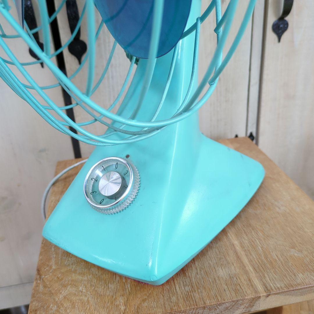 昭和レトロ 卓上扇風機 水色 3枚羽根　ビンテージ　本体リペイント　稼働　東芝