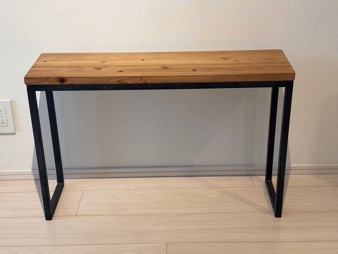 ベンチ 木製xアイアン 幅75cmx奥行21cmx高さ48cm