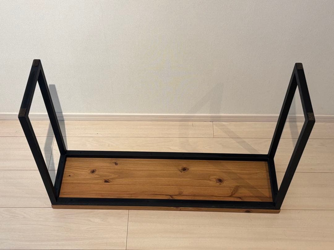 ベンチ 木製xアイアン 幅75cmx奥行21cmx高さ48cm