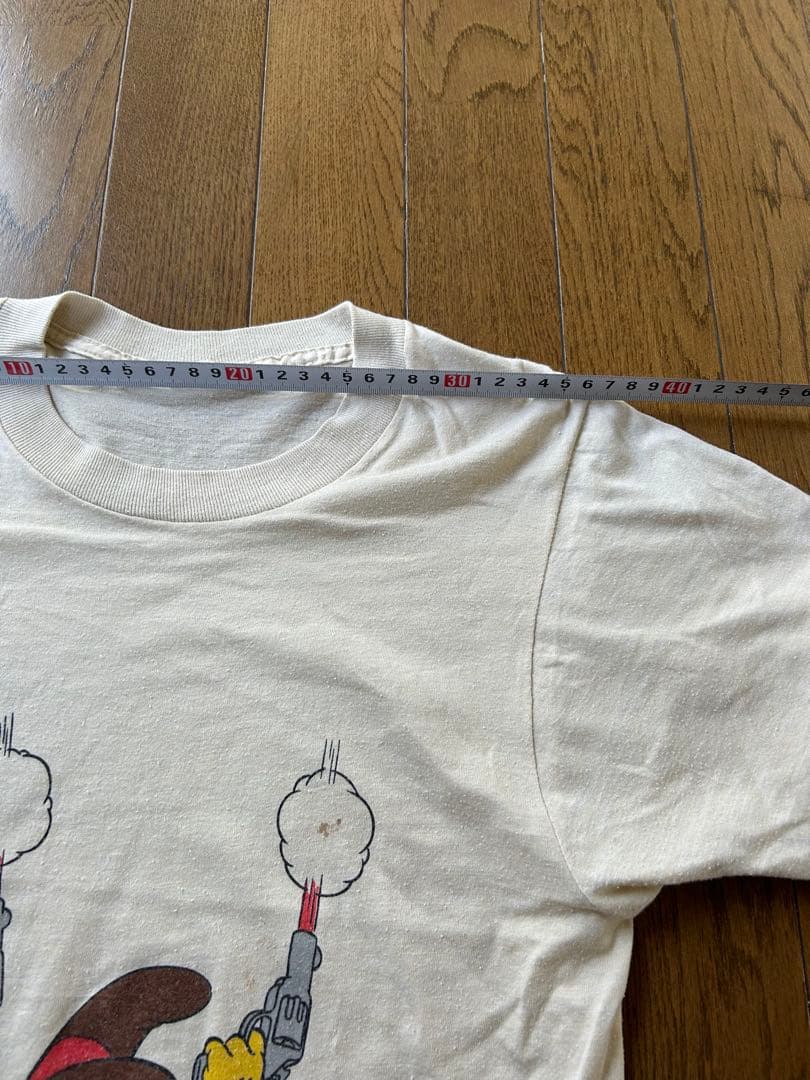 70sミッキー ウエスタン　Tシャツ　ベージュ　Mサイズ相当