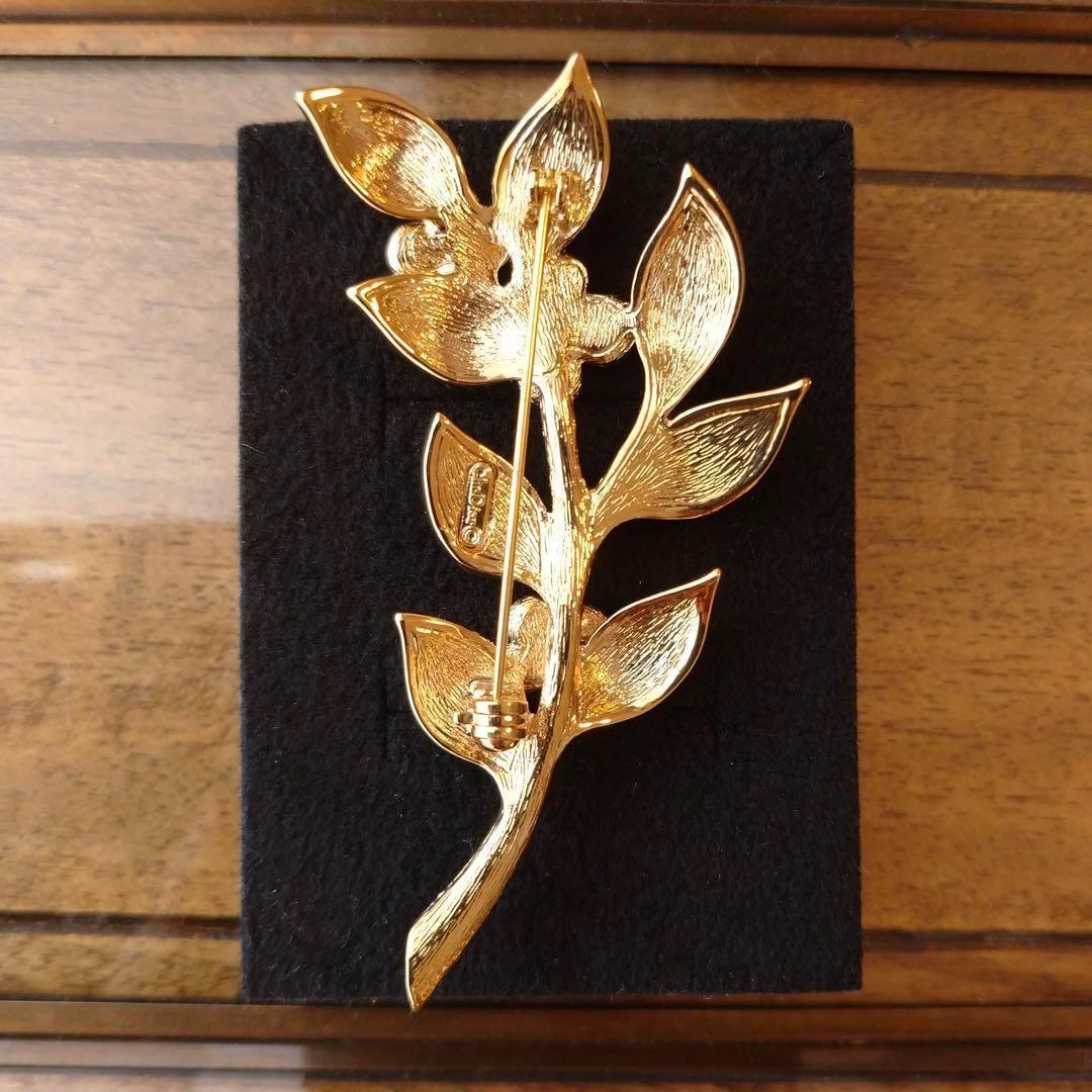 箱付き希少美品　Dior ヴィンテージ　フラワーブローチ　ゴールドラインストーン