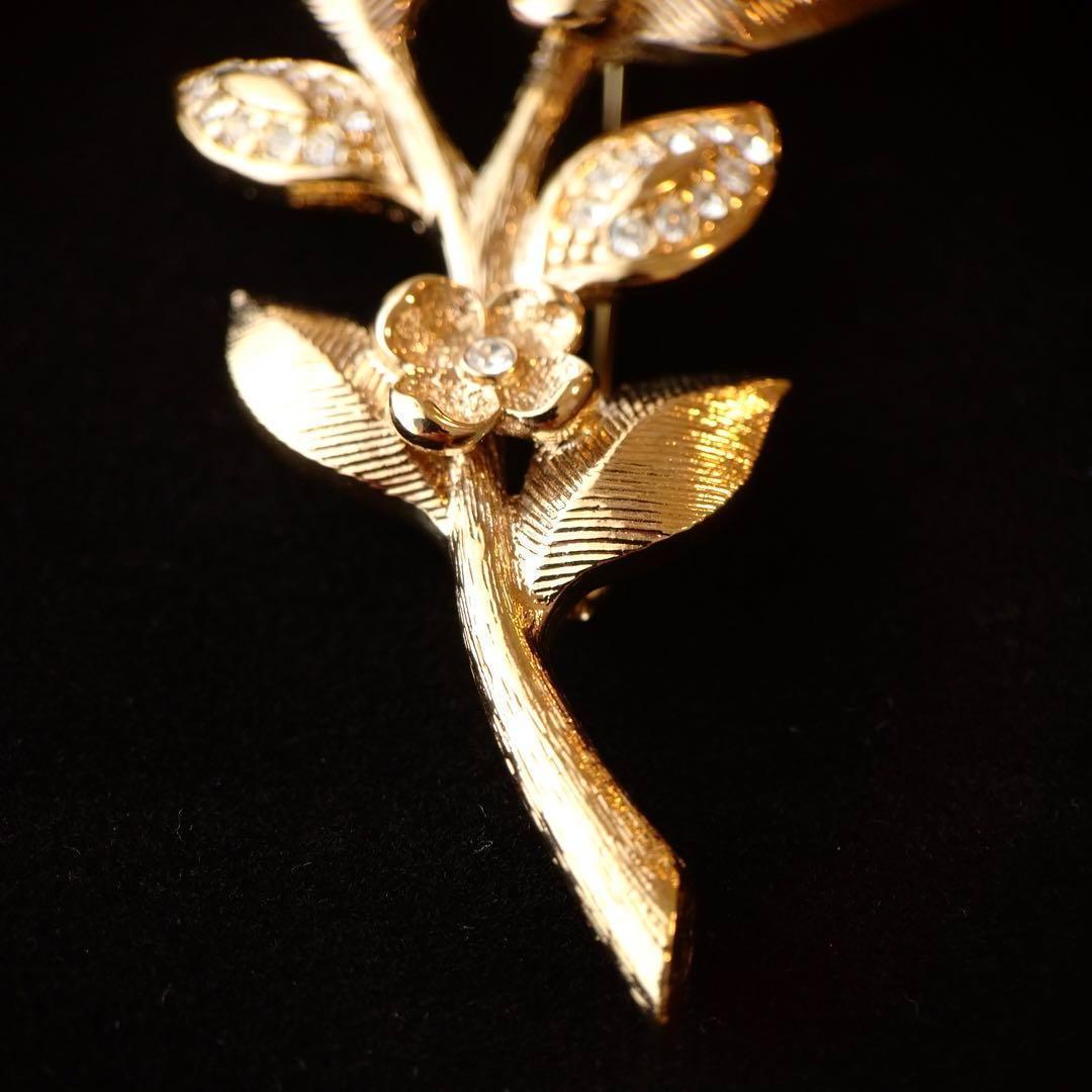 箱付き希少美品　Dior ヴィンテージ　フラワーブローチ　ゴールドラインストーン