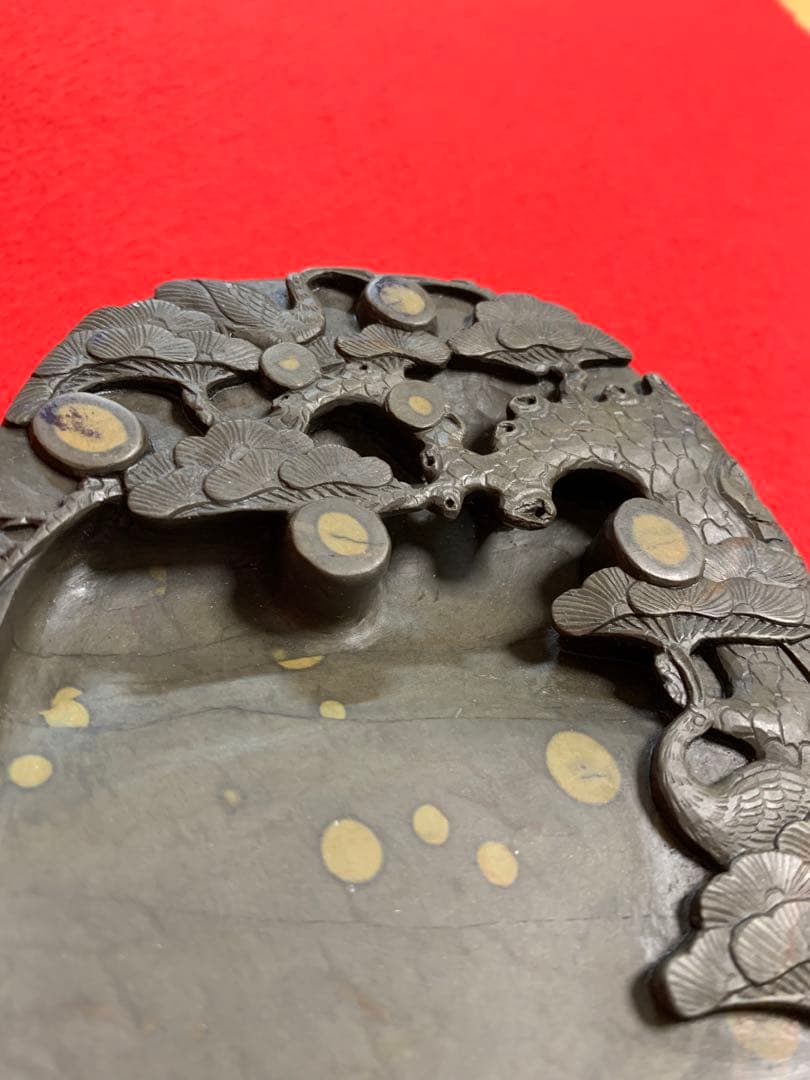 端渓名硯　中国硯　木箱入り　石目高級硯石　石筋模様　石眼多数　超希少品　蛍石