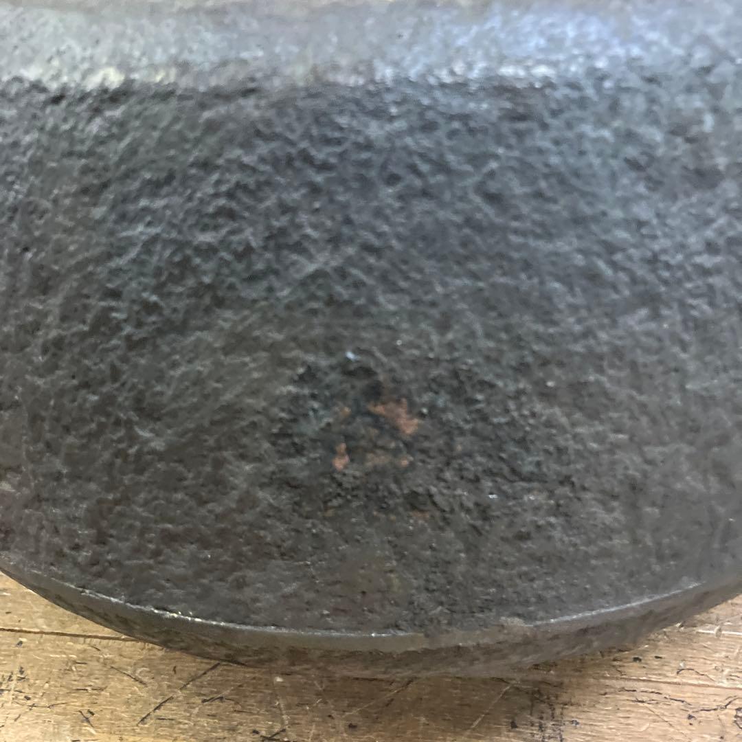 D-壁 昭和レトロ 茶道具 鉄製 風炉釜 丸型 共箱付き 釜環付き 骨董 古美術