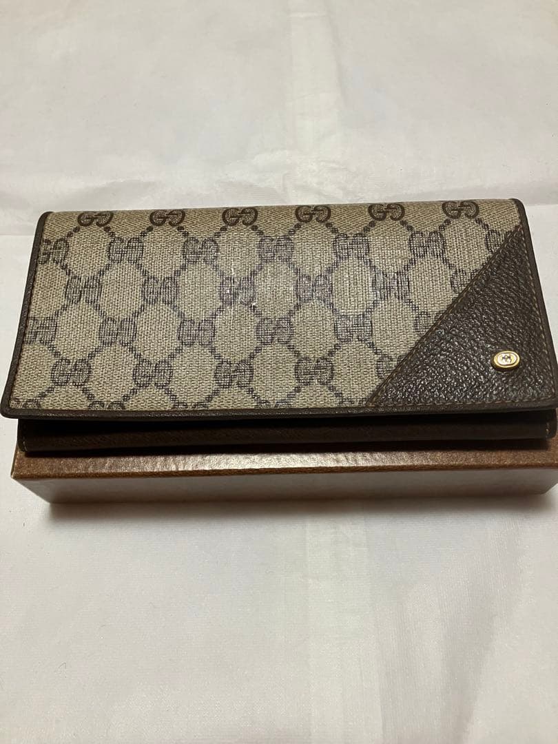 オールドGUCCI 二つ折り財布 ブラウン/ベージュ 箱付き