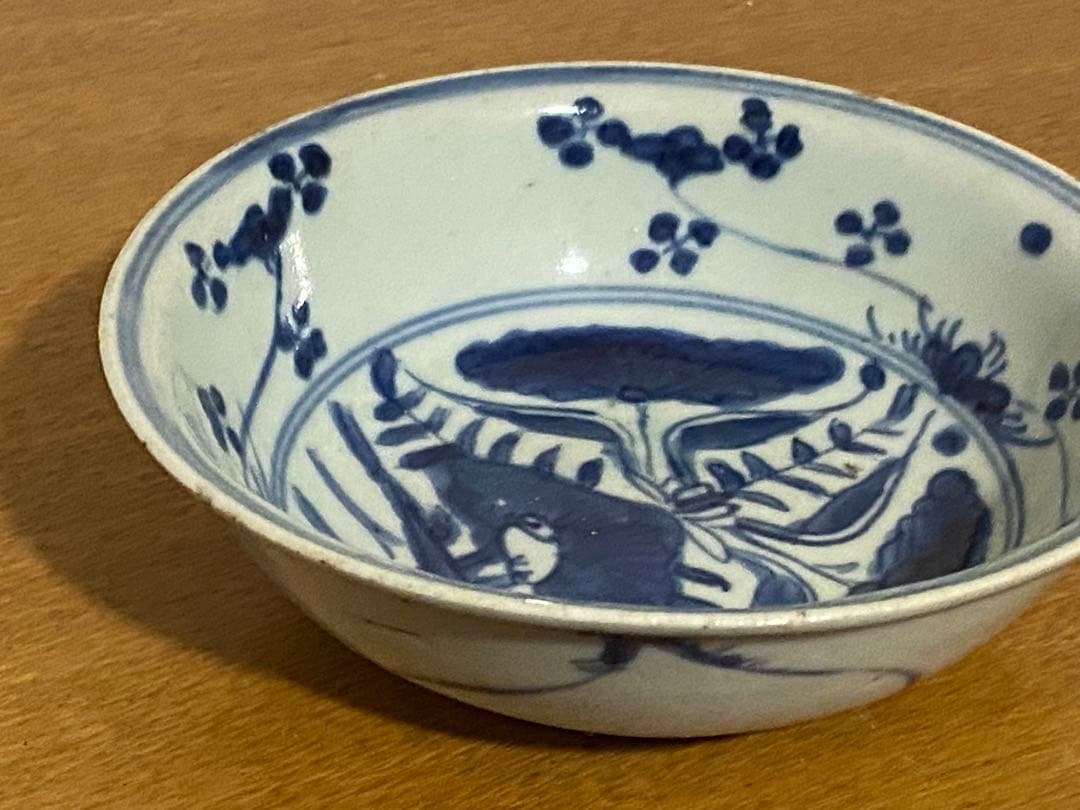 水草水禽文　古染付　平鉢