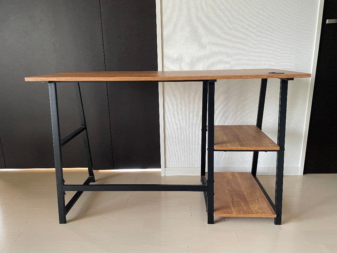 120×50cm パソコンデスク ラック付デスク ブラックオーク アイアン