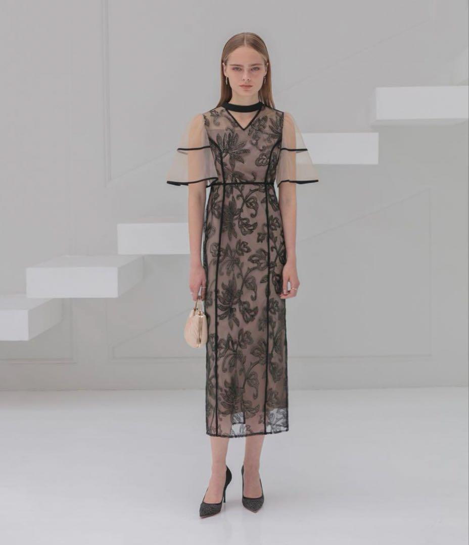 スパンコールフラワーIラインワンピースドレス結婚式パーティー成人式二次会デート