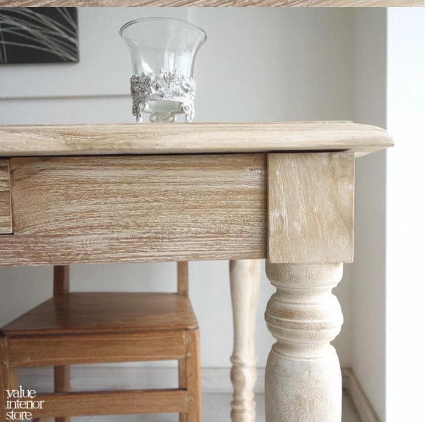 チーク ダイニングテーブル 180cm ナチュラルホワイト 無垢材