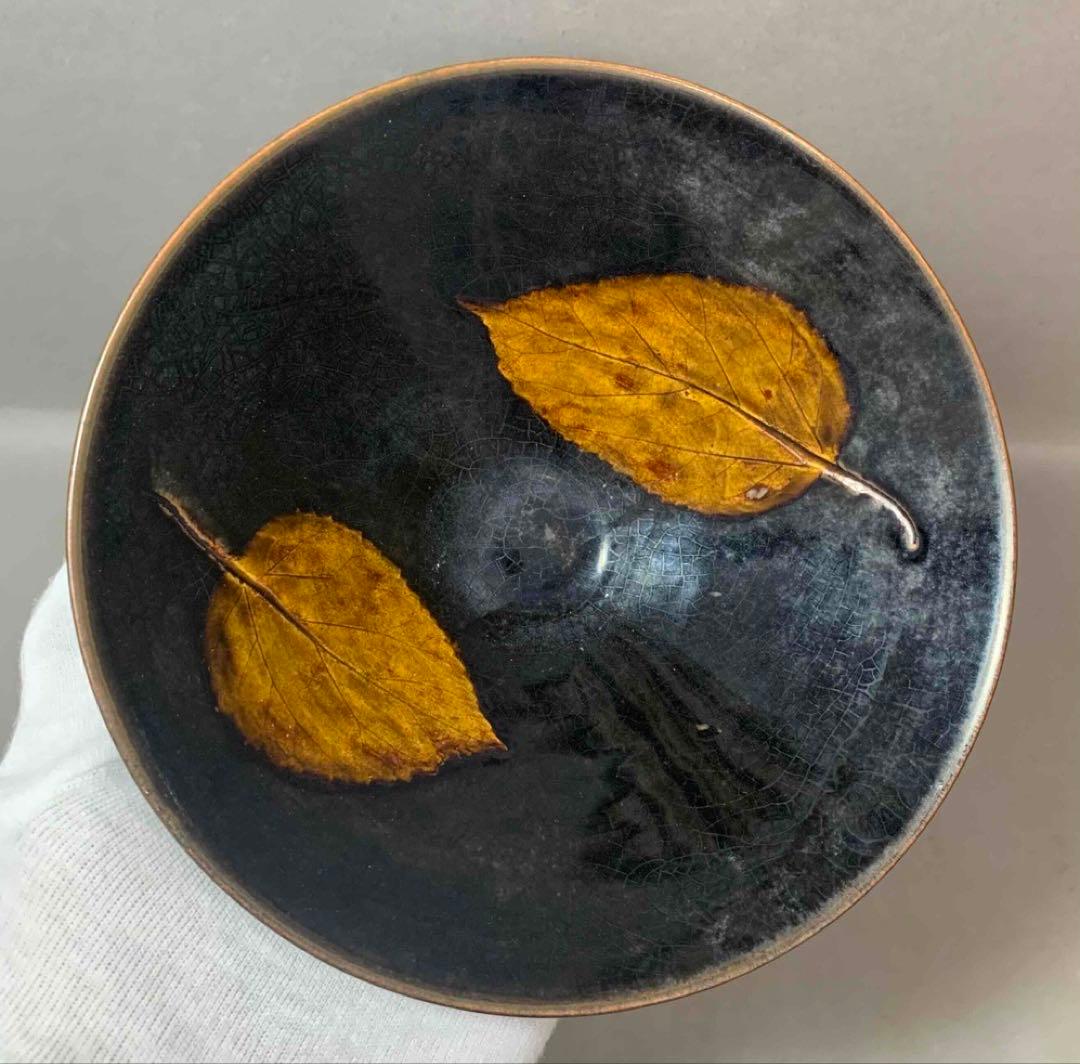 中国 木の葉平茶碗　f12230905