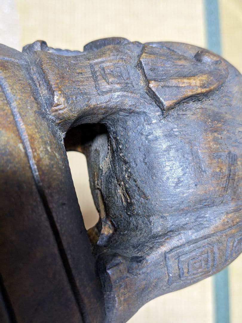 ♦中国古美術品 清時代 竹根 透かし彫り 親子象 置物飾り レア物 骨董品