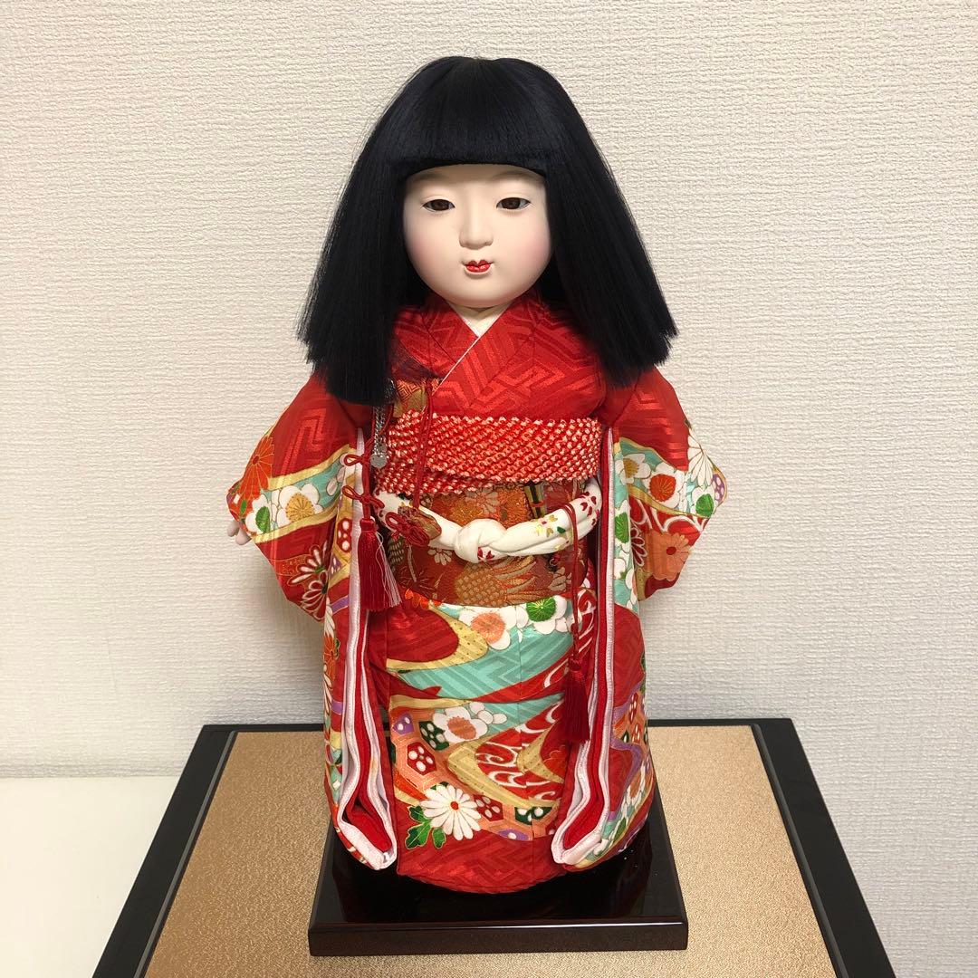 元賀章介作 10号(尺二) 着尺 別染め 流水に花 京友禅 市松人形 越前塗台