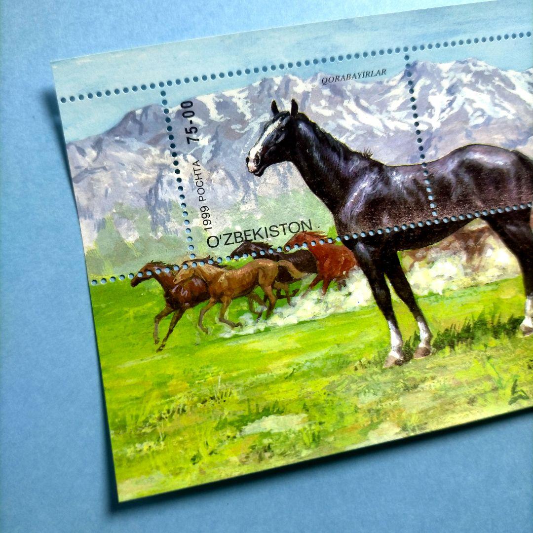 2965 外国切手 ウズベキスタン 1999年 馬 小型シート