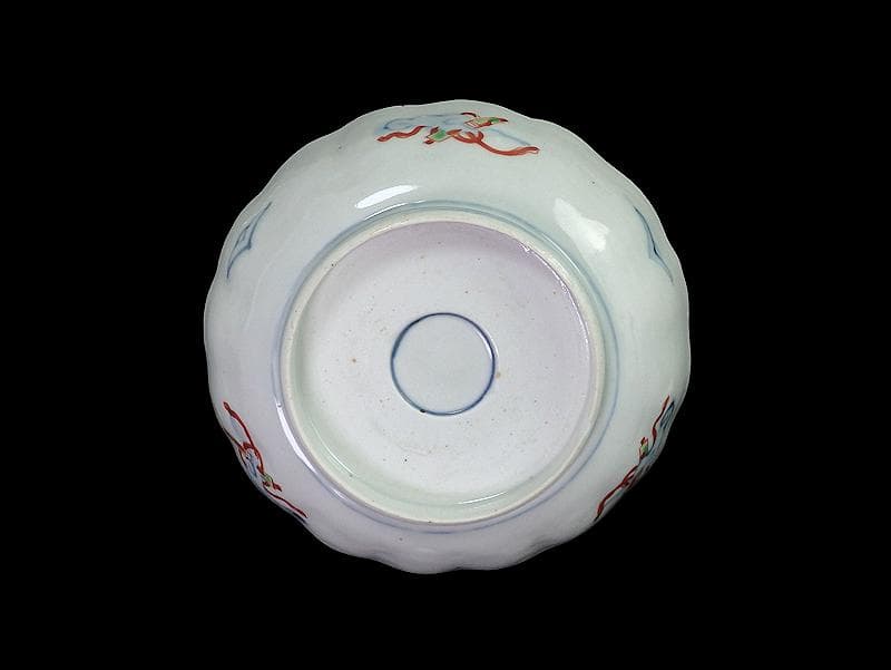 古伊万里　色絵　屏風図に双鶴の図　膾皿　５枚　D299AS-fbty