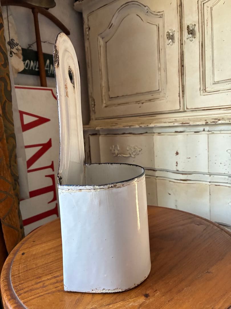 フランス　アンティーク　ホーロー　壁掛け　ブラシホルダー　ホワイト　小物収納レア