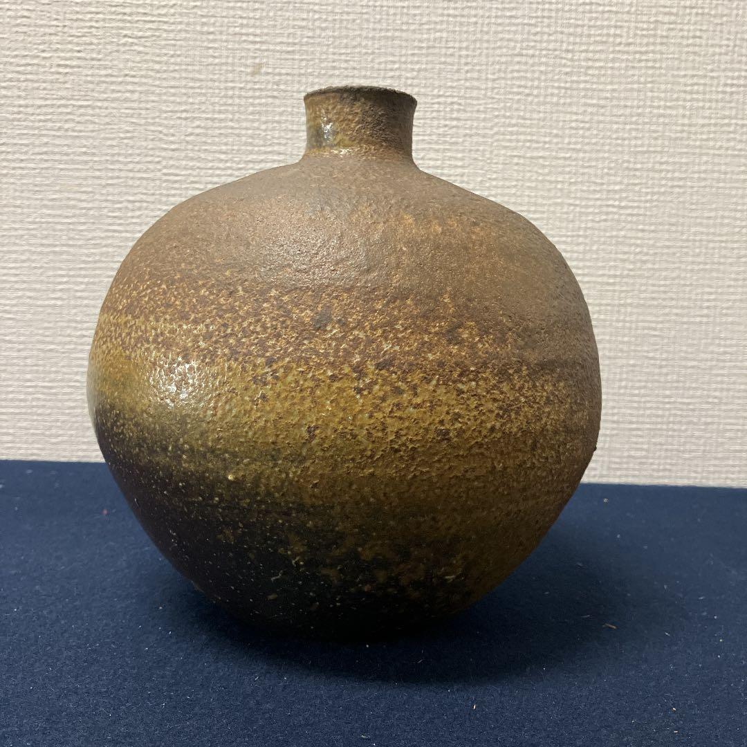 No.654やきもの　人間国宝藤原雄　備前壷　共箱　美品