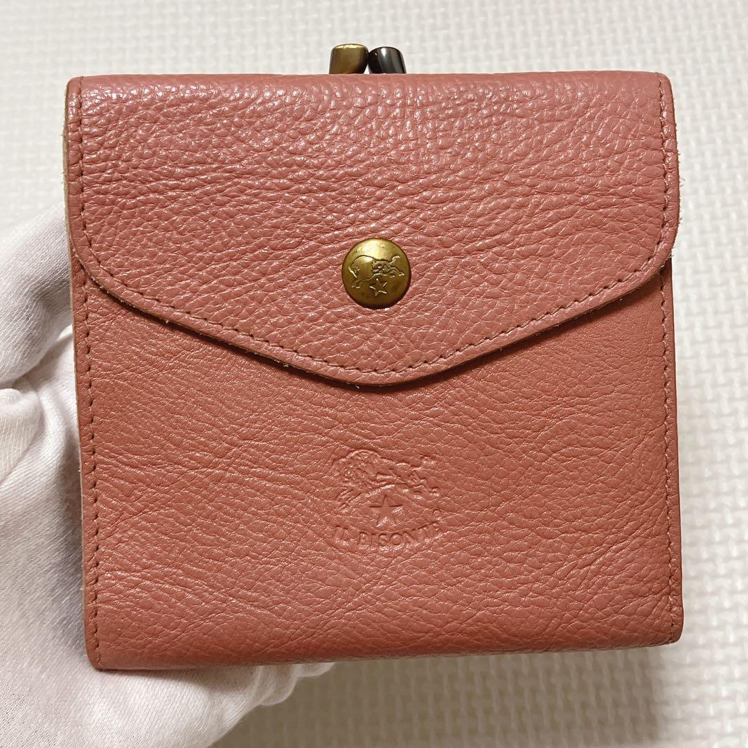極美品　IL BISONTEイルビゾンテ レザーがま口三つ折り財布　ジャム