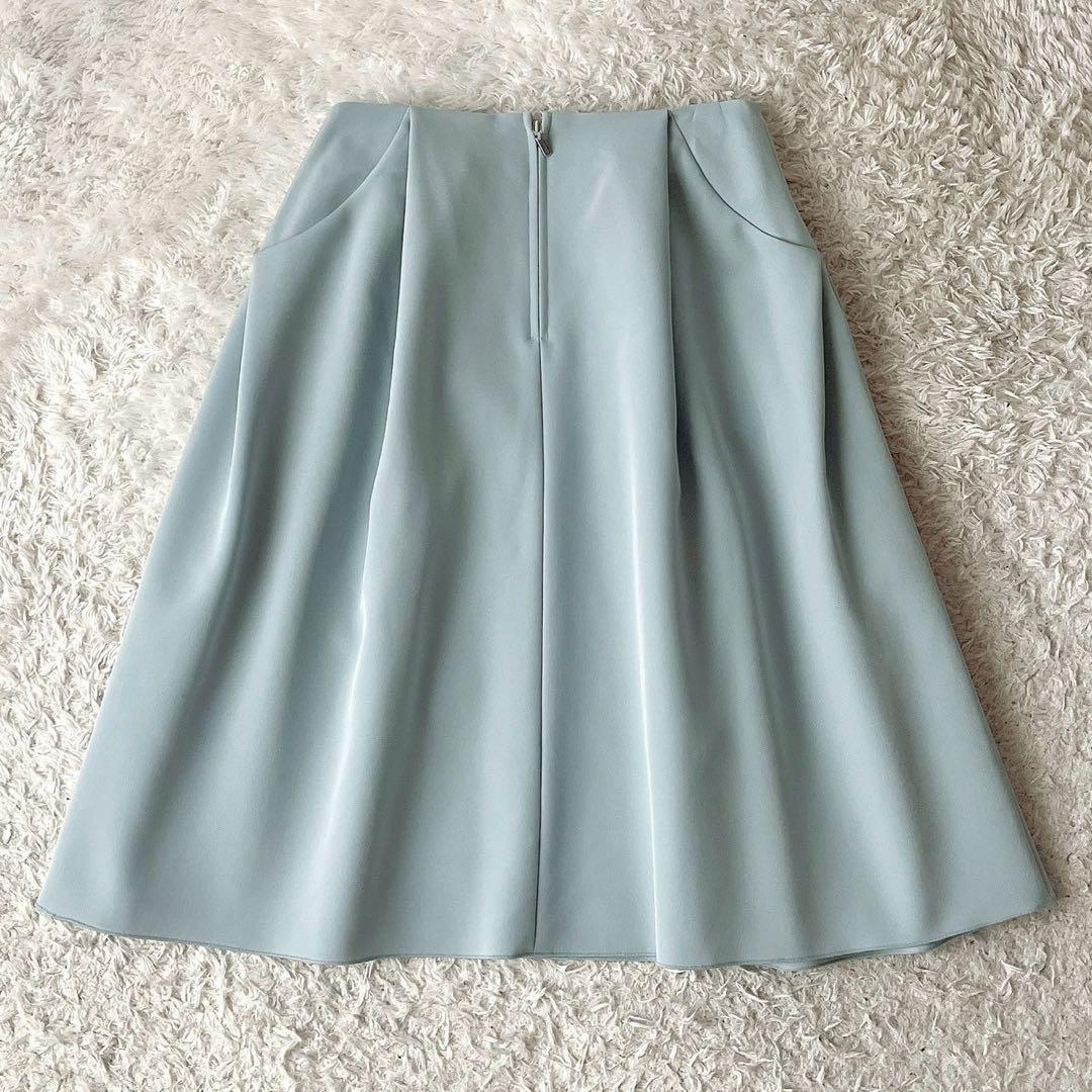 【美品】フォクシー フレアスカート イリプスフレアー ライトブルーAライン膝丈