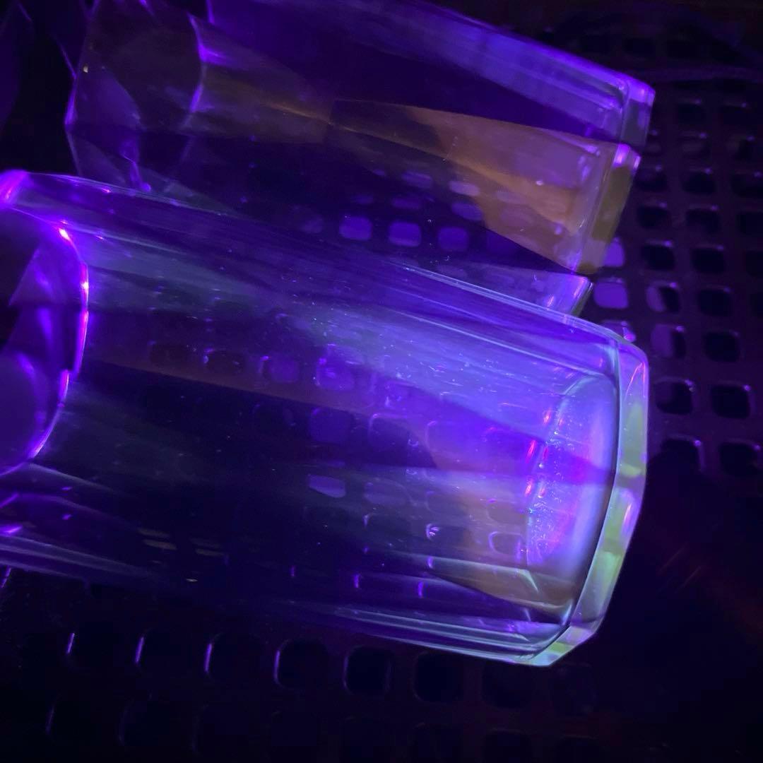 骨董　時代ガラス　紫色被せダイヤ綴り　大正浪漫　モダン切子　コップ　ウラン ２客