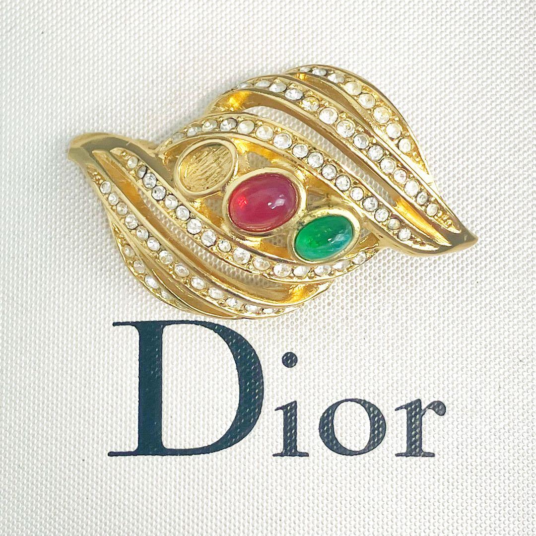 美品✨クリスチャンディオール　ブローチ　カラーストーン　ラインストーン　ゴールド