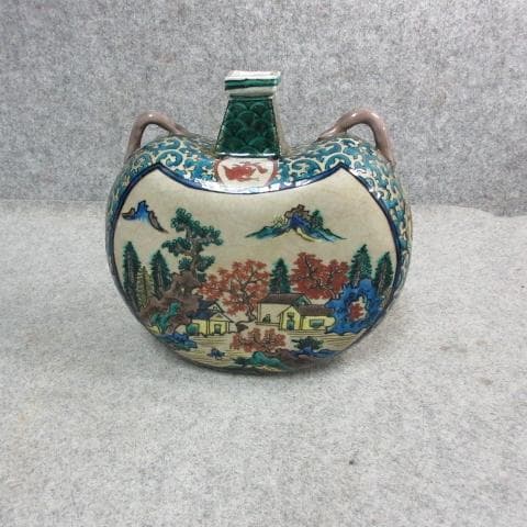 九谷焼 遍壷 [B24198] 青手 唐人風景図 アンティーク 古玩 古美術