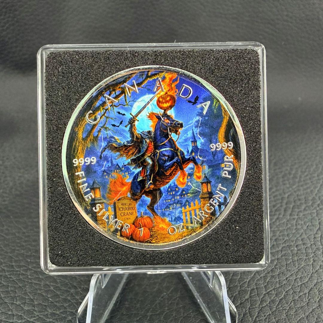 メイプルリーフ 銀貨 カラー ハロウィンナイト 黒台座付き 1オンス 1oz