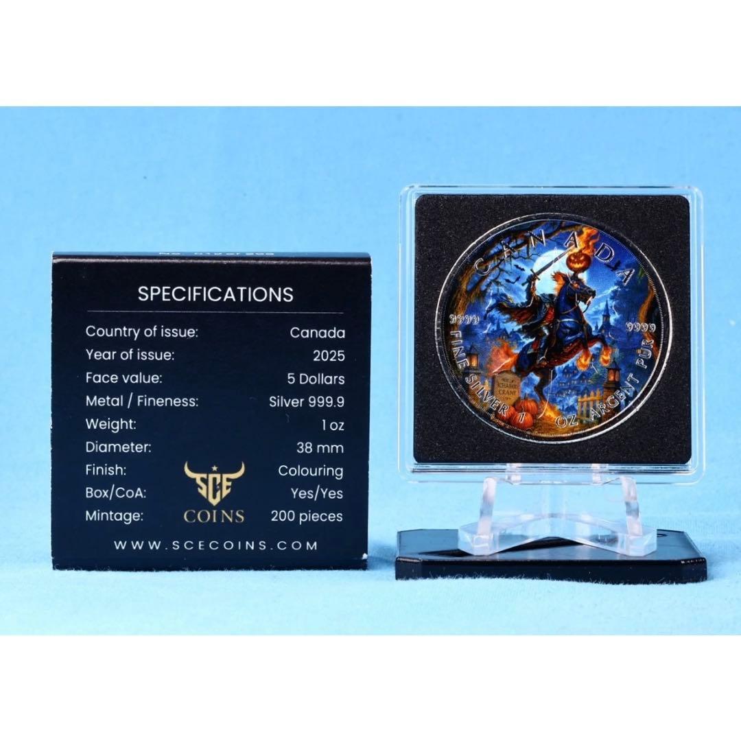 メイプルリーフ 銀貨 カラー ハロウィンナイト 黒台座付き 1オンス 1oz