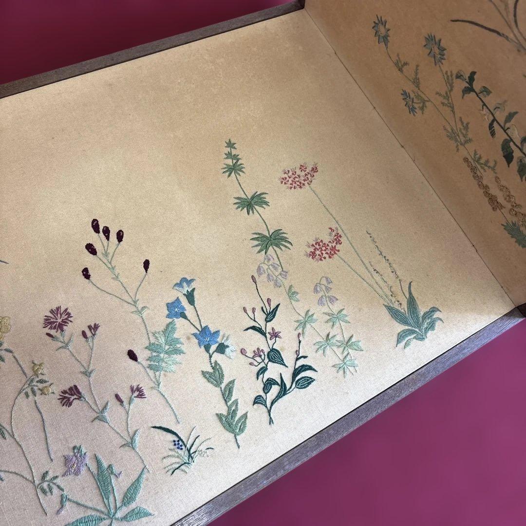 衝立　仕切り　枕屏風　花柄刺繍　アンティーク　骨董　送料込み