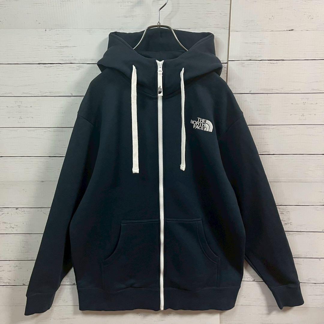 1【希少XL】ノースフェイス☆フード刺繍ビッグロゴ リアビュー☆7414