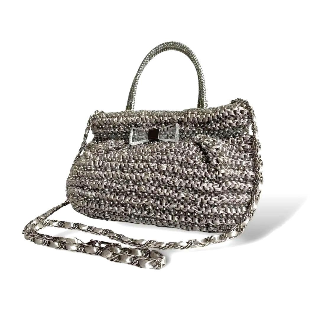 アンテプリマ ショルダーバッグ ハンド チェーン 2WAY リボン シルバー