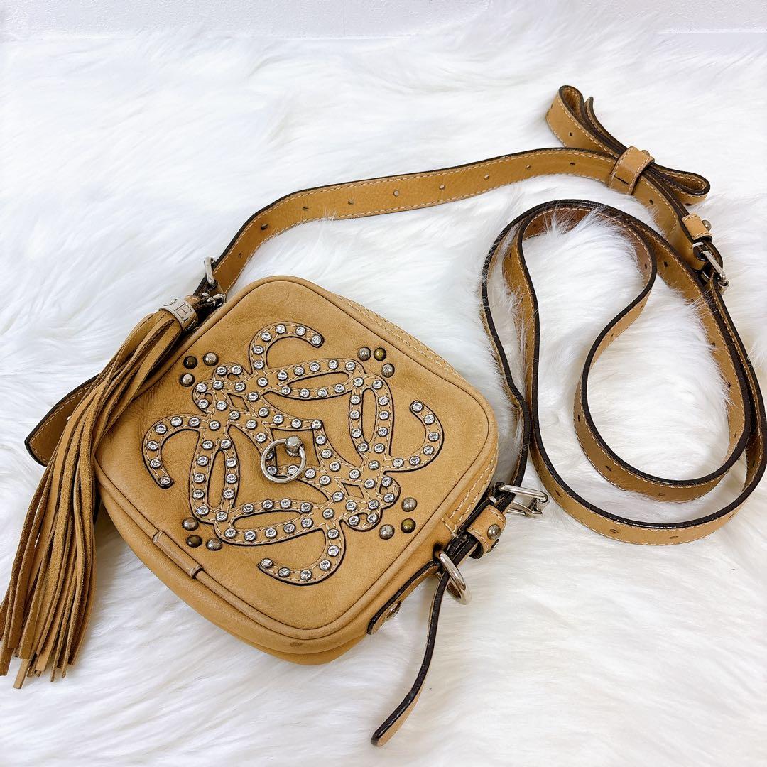 ロエベ　ショルダーバッグ　アナグラム　ラインストーン　ビジュー　フリンジ　ミニ