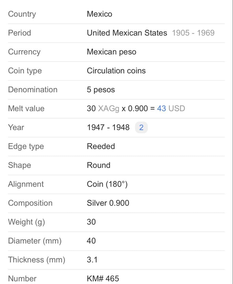 メキシコ　クアウテモック王　5ペソ　大型銀貨　本物保証