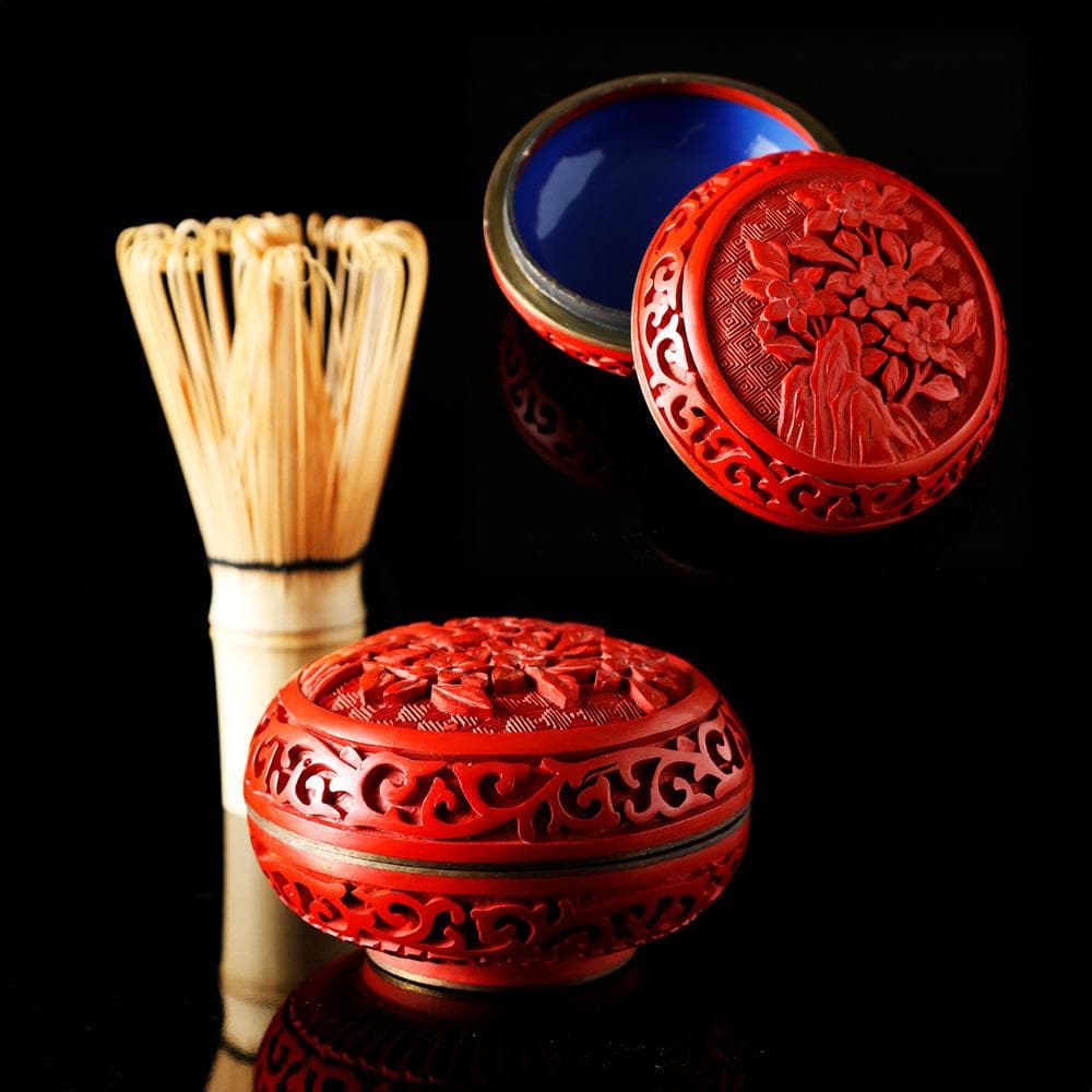 未使用 美品 堆朱 香合 花草彫 茶道具 煎茶道具 骨董 中国美術 古玩 唐物