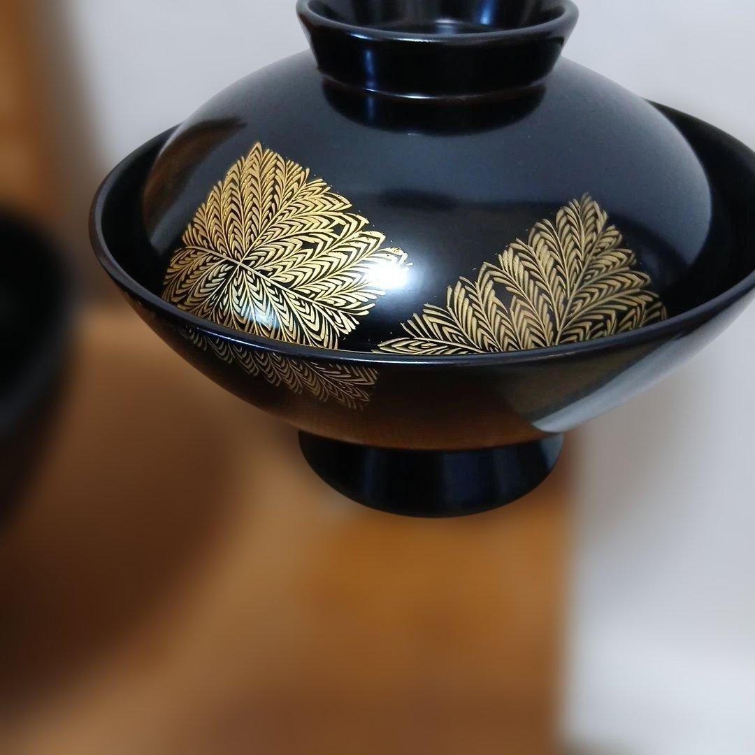 輪島塗　蓋付吸物椀 5客 金箔　蒔絵　沈金