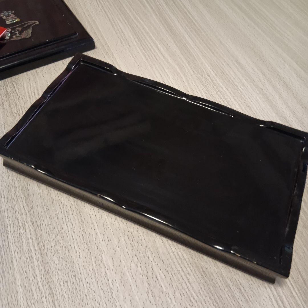 韓国美術 ☆螺鈿細工 ☆灰皿セット☆ 黒塗 ☆孔雀図 ☆古玩 骨董