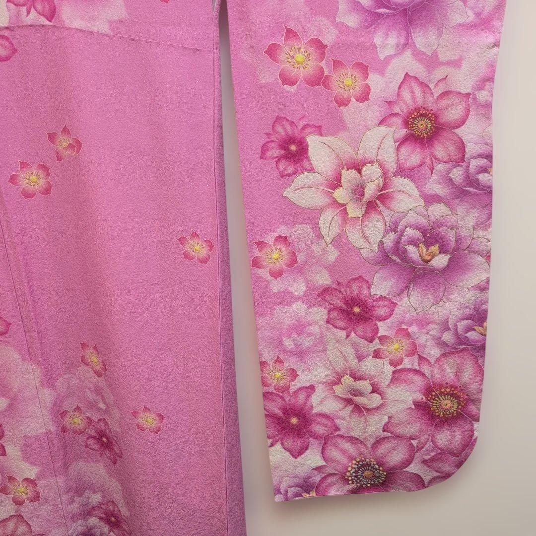 【美品】花柄ピンク振袖 162cm