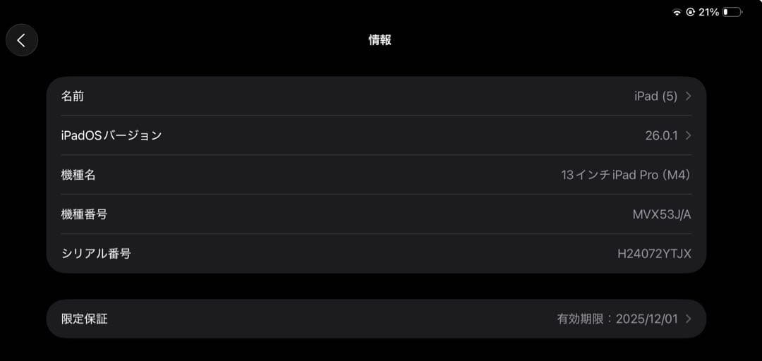 iPad pro13インチ（M4）512GB Wi-Fiモデル 保証12/1まで