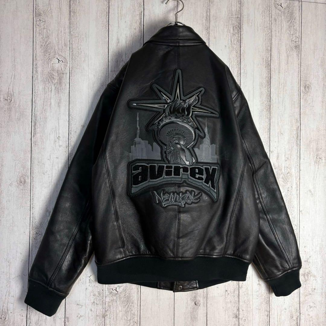 6105【希少デザイン】アヴィレックス☆バーシティレザージャケット 羊革