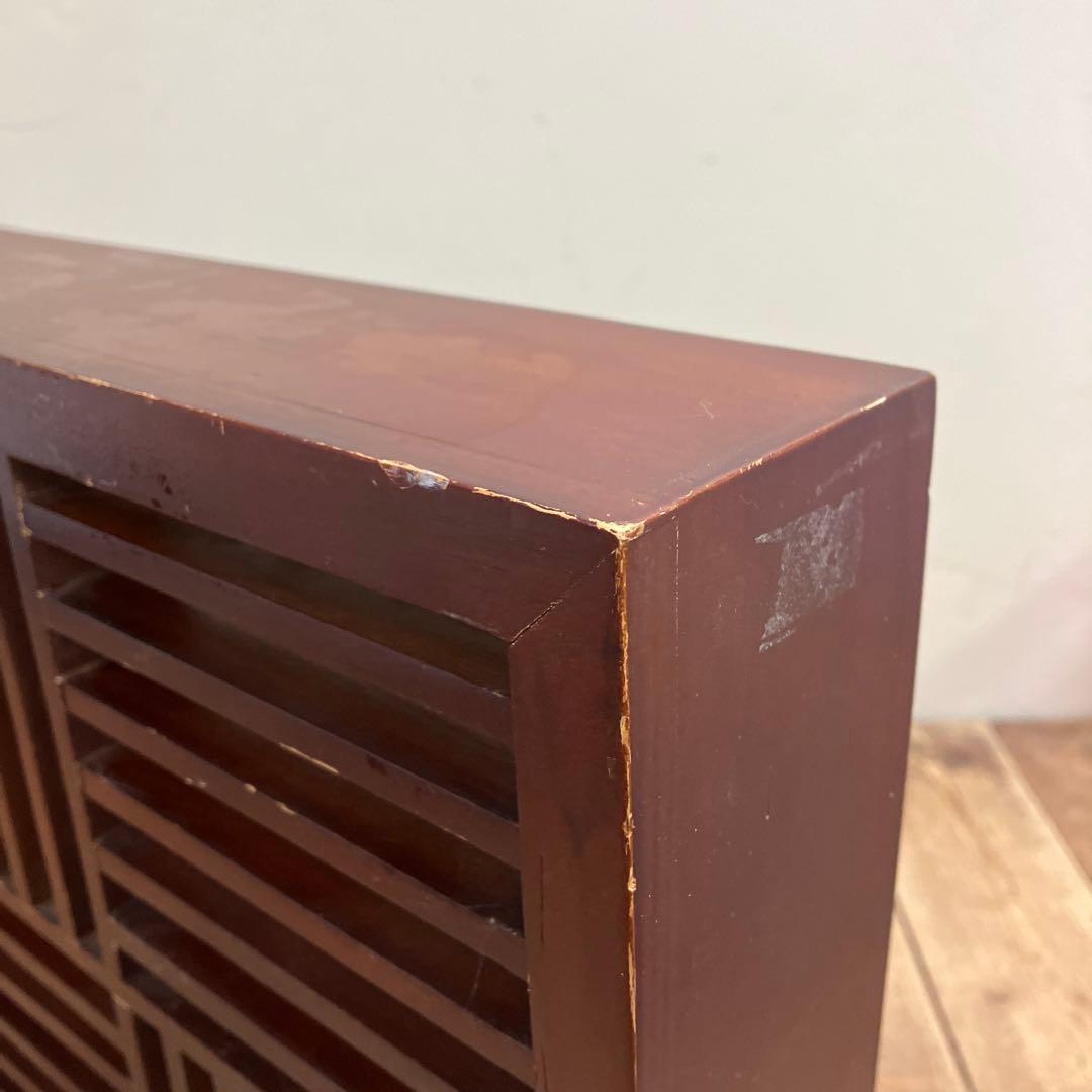 A-2 昭和レトロ 木製 CDラック 飾り棚 収納ラック 和モダン 格子デザイン