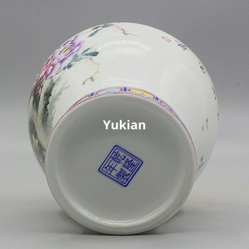 粉彩花開富貴将軍缶 陶磁器 現代工芸品 美術品 装飾品 置物