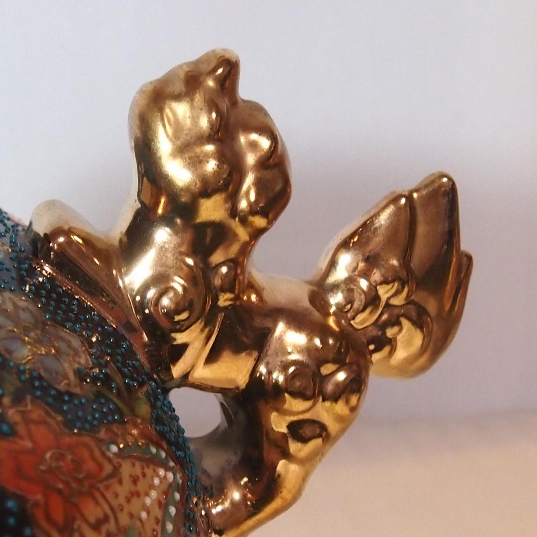 【希少・良品】薩摩焼 青粒金彩 花鳥図 大香炉 陶磁器 古道具/茶道具/香道具