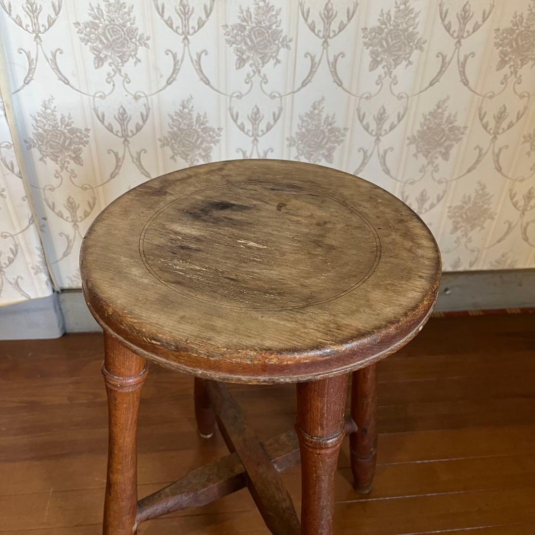 【アンティーク】木製 スツール 丸椅子 花台 昭和レトロ 古民具 古家具