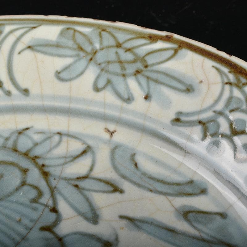 中国　古染付　青花芙蓉手　花鳥文盤　皿　C　R6823