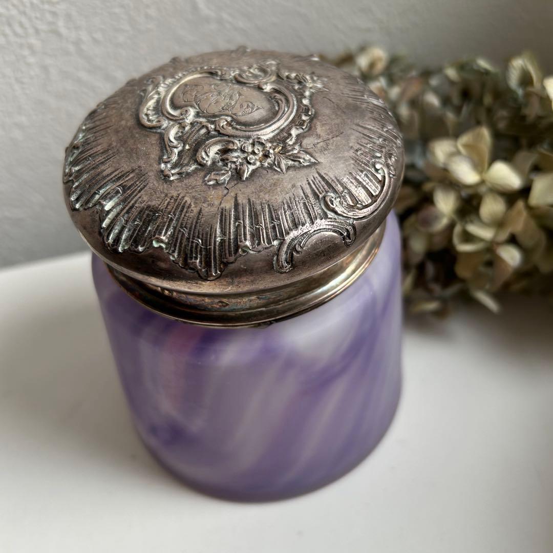 フランスアンティーク　トワレセット　コットン用の瓶　ブロカント　入れ物