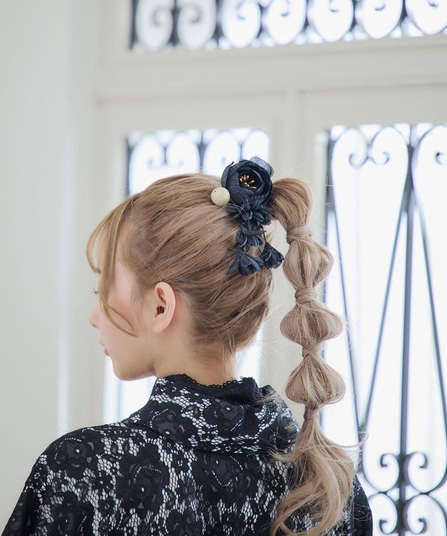 sugar ブラックレース浴衣　コサージュ付き