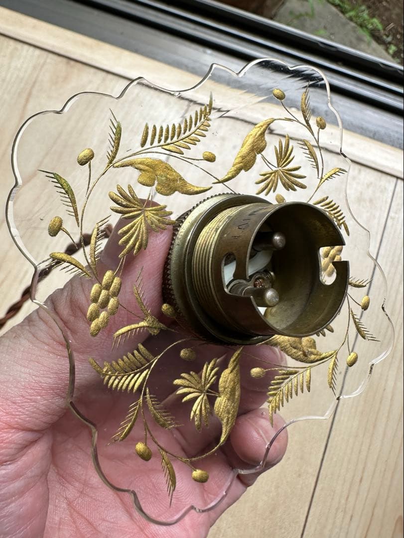 1900年代初頭 フランス アンティーク 金箔で絵付けされた美しいアトリエランプ