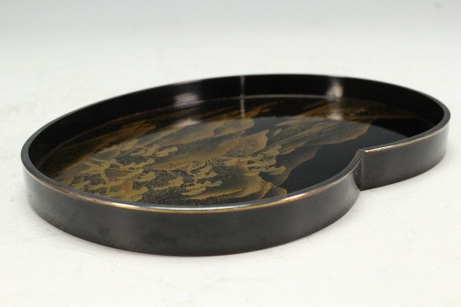古美術 山水平蒔絵 銀縁 小盆(K-BB506)